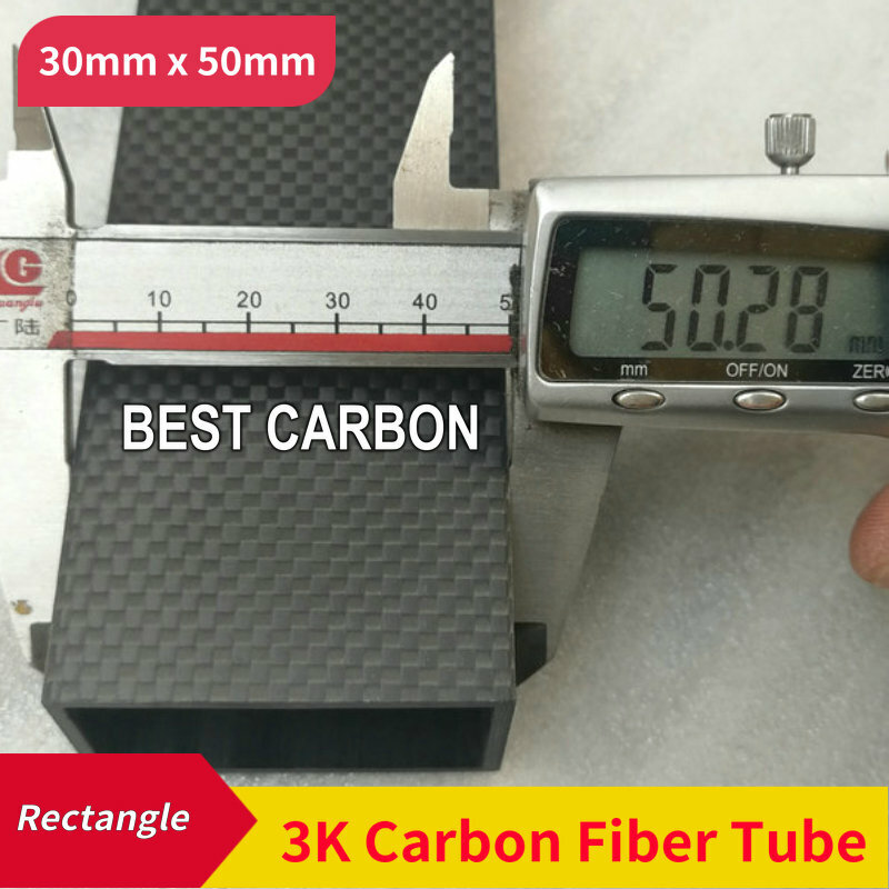 Tela de fibra de carbono 3K de alta calidad, tubo enrollado, forma rectangular, 30mm x 50mm x 500mm de longitud, espesor 2mm, envío gratis