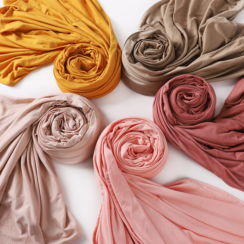 Bufandas de Jersey para mujer, Hijabs largos de 75x175CM, chales de buena costura con aro, de uso libre Hijabs, bufanda elástica islámica musulmana para invierno