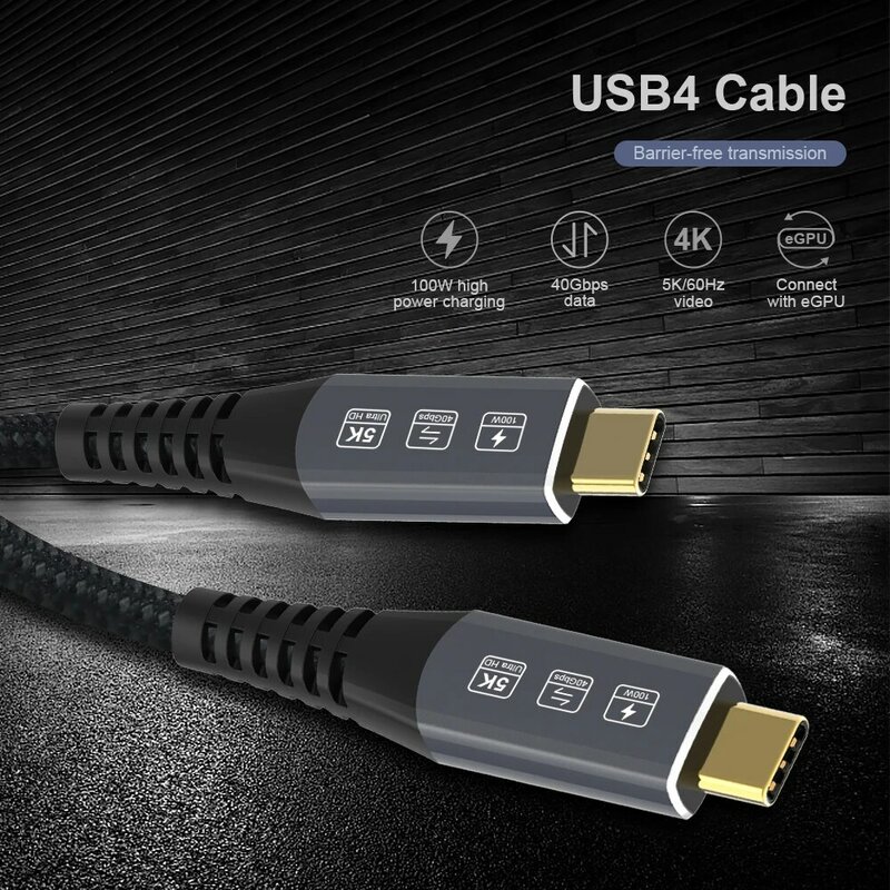 Cable de transmisión de datos USB 4,0 Thunderbolt 3, cable macho a macho tipo C, 5K, vídeo HD, carga rápida, 100W, e-mark, 40gbps