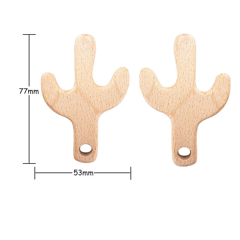 Chenkai 10pcs Wood Cactus Teether Ring DIY Eco-friendly Unfinished Infant Baby Rattle Teething Grasping Wooden Animal Toy
