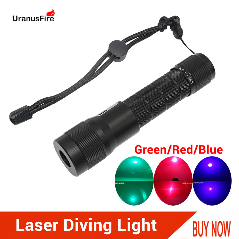 Laserowa latarka do nurkowania czerwony niebieski zielony Laser LED światło podwodne latarka wodoodporna 100m mocna lampa taktyczna nurkować