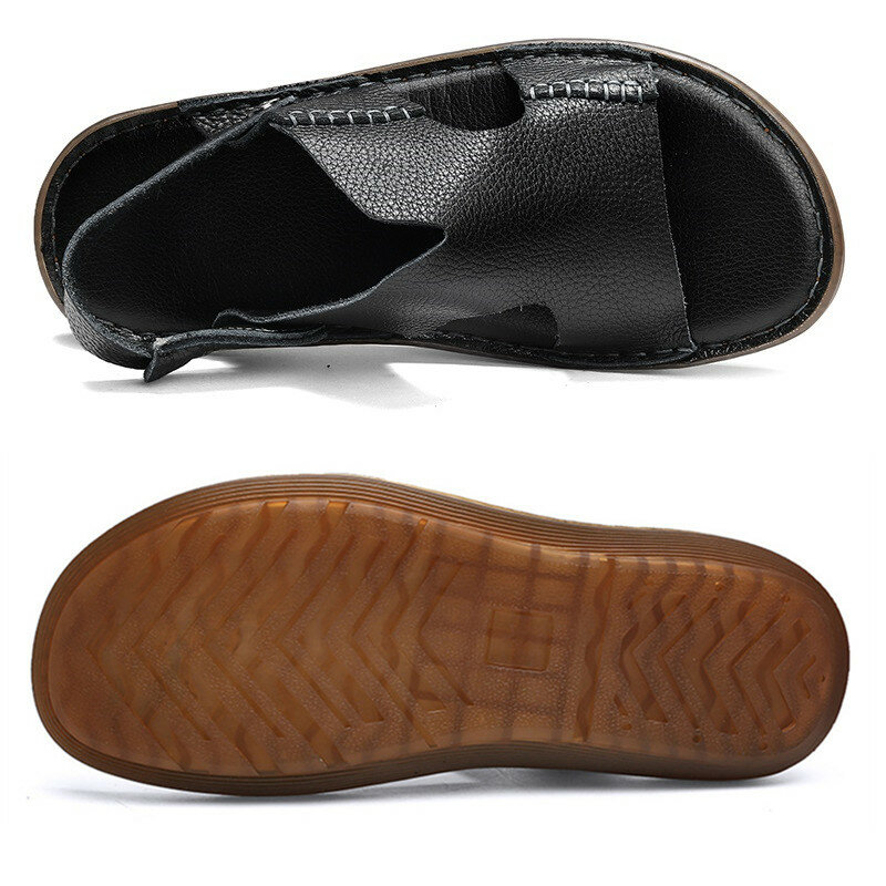 Sandalias cómodas de piel auténtica para hombre, zapatillas de playa de verano, calzado informal, para exteriores, talla grande 46