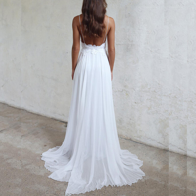 2022 Spaghetti Straps Beach Wedding Dresses Robe de soiree Vintage Elegant Lace with Chiffon Bridal Gowns Plus Size