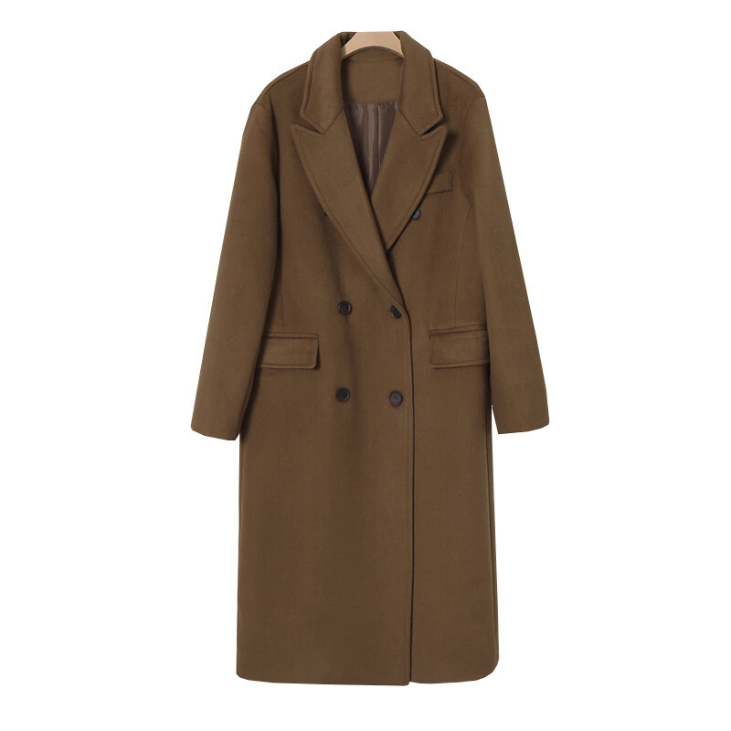 Осенне-зимнее шерстяное пальто средней длины, Женское шерстяное пальто выше колена, утепленное, чтобы показать тонкий однотонный костюм с воротником