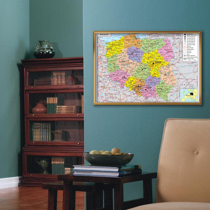 59*42cm Transportation Map of The Poland Wall Map In French Small Poster Canvas Painting Travel School Supplies Home Decor
