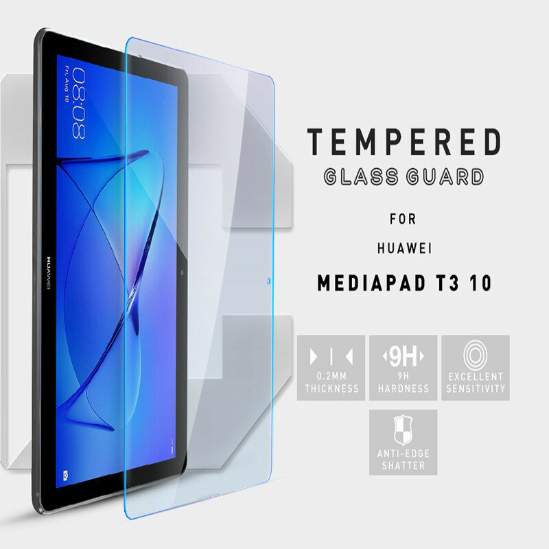 2Pcsแท็บเล็ตกระจกนิรภัยป้องกันหน้าจอสำหรับHuawei MediaPad T3 10 9.6นิ้วเต็มรูปแบบ