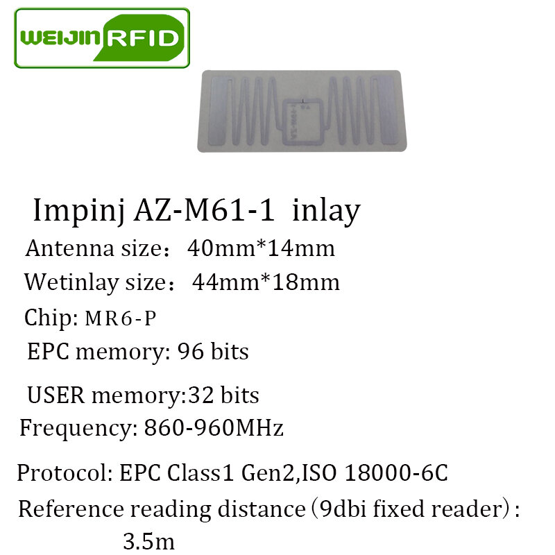 Uhf Rfid Tag Sticker Impinj M61-1 Natte Inlay 915Mhz 900 868Mhz 860-960Mhz MR6-P EPCC1G2 Gratis verzending Adhesive Passieve Rfid Label