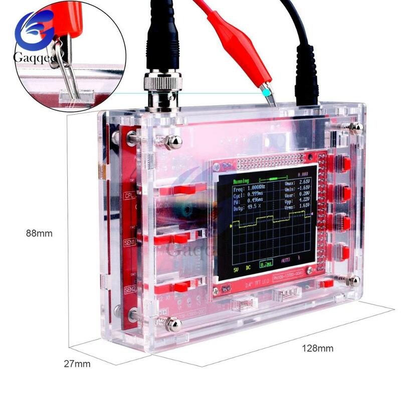 Fully Assembled Digital Oscilloscope 2.4" TFT Display Probe Alligator Test Clip for Arduino with Transparent Acrylic Case