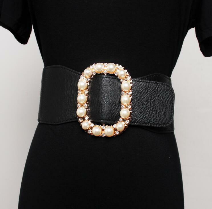 Faja elástica con hebilla de perlas para mujer, corsés para vestido femenino, cinturón ancho de decoración R3176