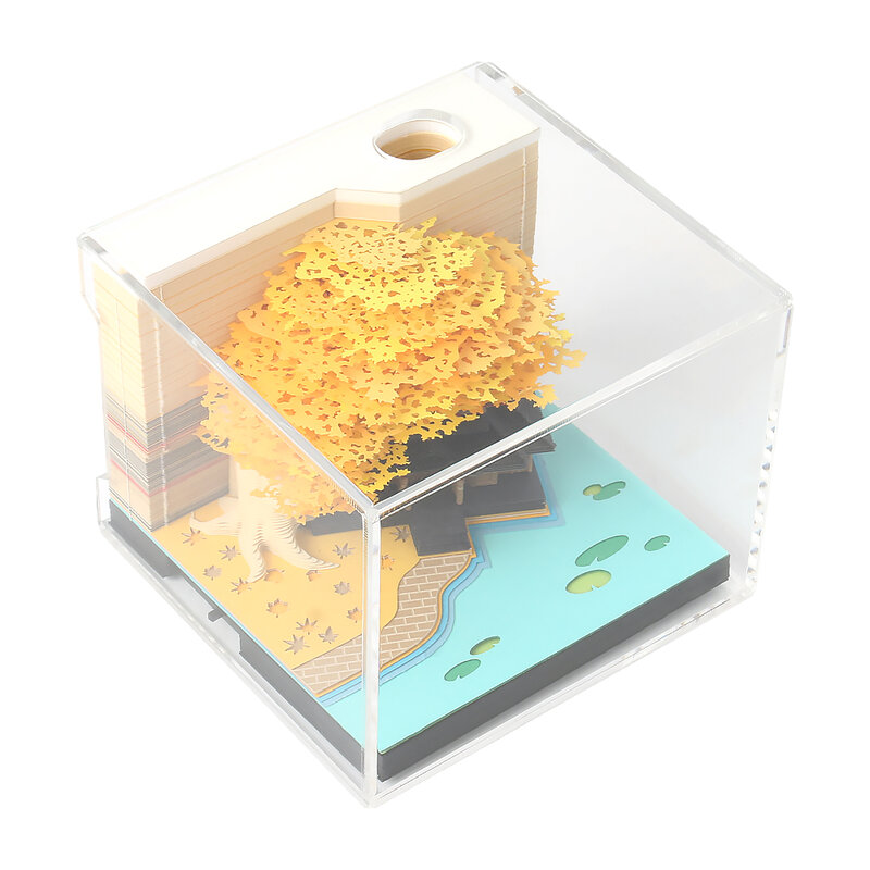 Omoshiroi 블록 3D 메모장 큐브 190 시트, 나무집 LED 메모 패드, 3D 달력 성 메모지, 크리스마스 새해 선물 2024