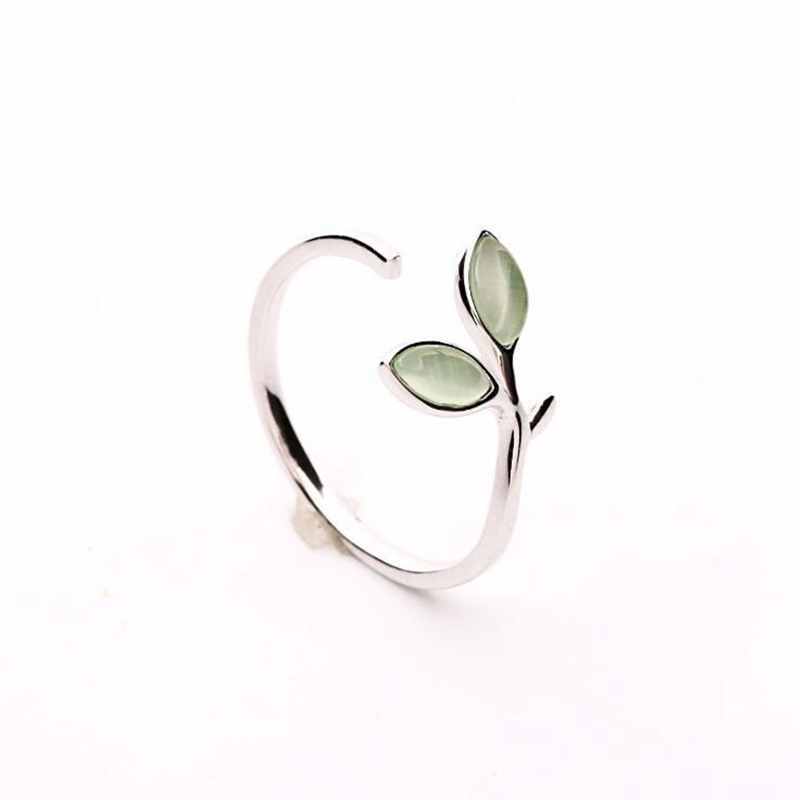 Hot Koop Koreaanse Green Opal Blad Bladeren 925 Sterling Zilveren Open Ringen Voor Vrouwen Meisjes Ladys Mode-sieraden Gift YRI135