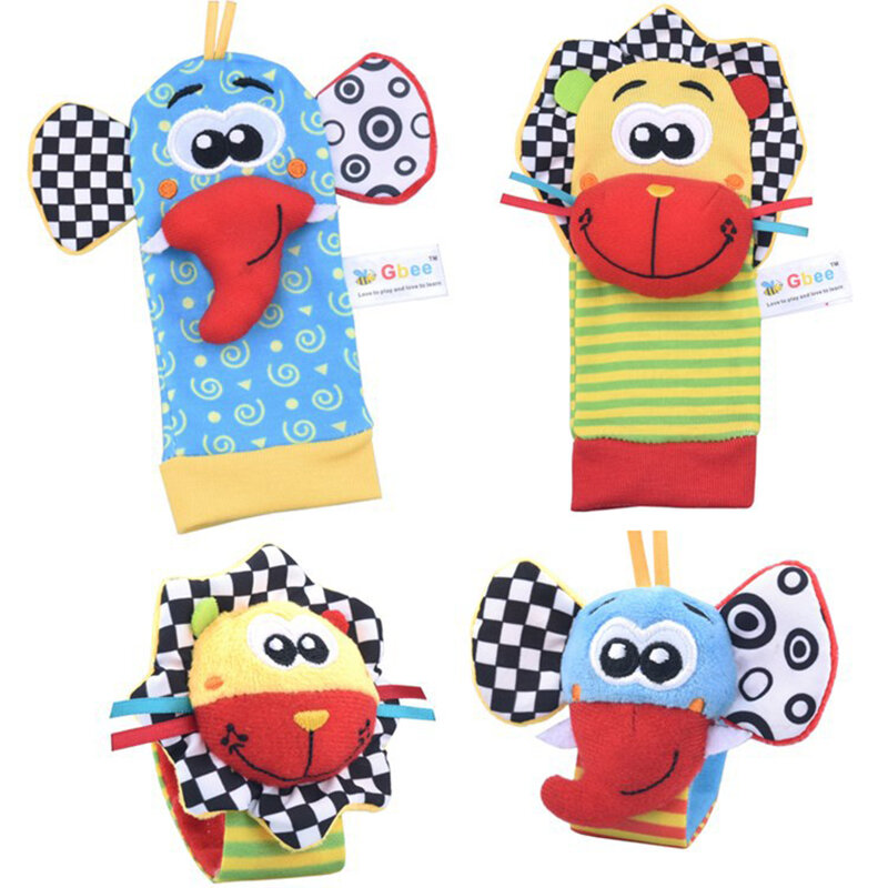 Baby Toys Cartoon Plush Socks Wrist Strap Rattles 0-12 Months Newborn Toys Make Sounds Games Foot Finder Toy Infant Soft Rattle