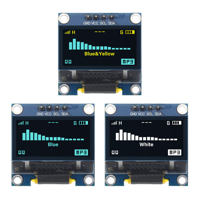 OLED SSD1306 Placa de tela LCD para Arduino, 0.96 ", branco, azul, amarelo, 128X64, IIC, I2C, Módulo de exibição serial