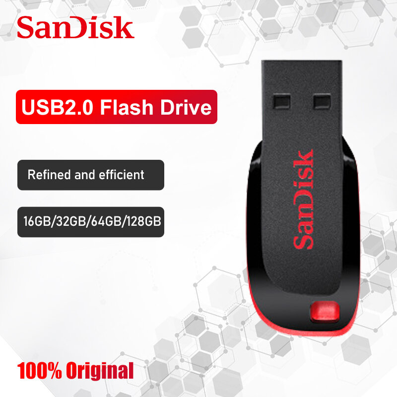 Original SanDisk Cruzer Blade CZ50 USB Flash Drive 128GB 64GB 32GB 16GB Pen Drive USB 2.0 Support official verification