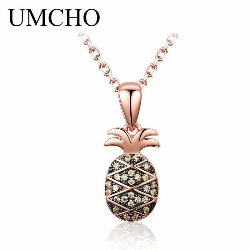 UMCHO Cute Pineapple Pendants Necklace Genuine 925 Sterling Silver Jewelry For Girls Child Birthday Gift Fine Jewelry