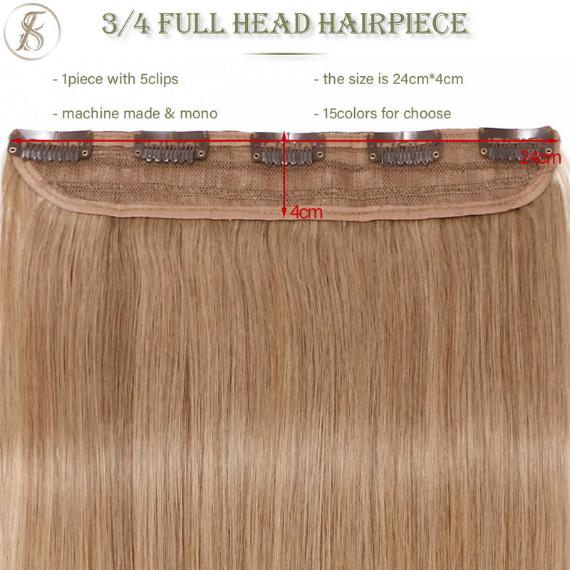 TESS klip w doczepy z ludzkich włosów 40-60g 10 "-24" naturalne rozszerzenie włosów spinka do włosów 1pc 3/4 na całą głowę Hairpiece klip w naturalne włosy