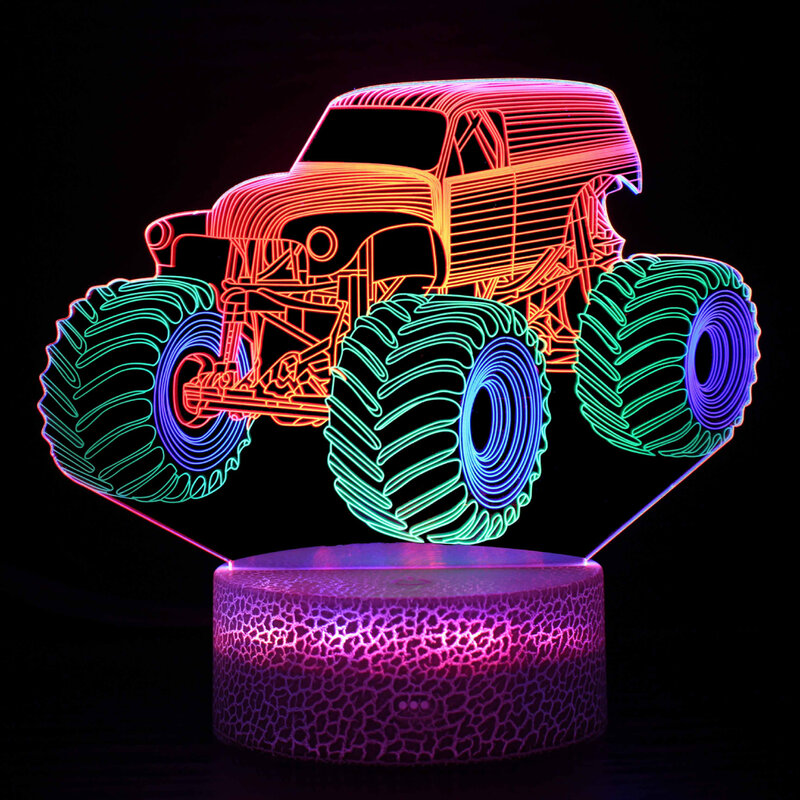 3D รถโคมไฟคริลิคที่มีสีสันไฟ LED สำหรับ Home Room Decor รีโมทคอนโทรลควบคุม Night Lights วันหยุดของขวัญ