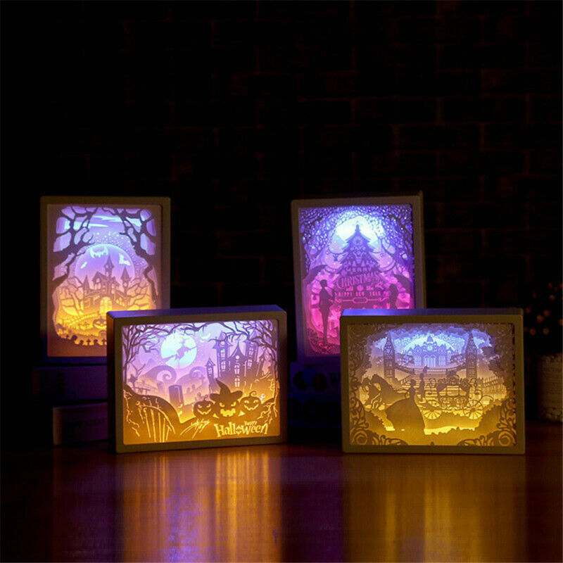새로운 크리 에이 티브 간단한 3d 종이 조각 밤 빛 램프 led 선물 홈 침실 아트 크리스마스 할로윈 조각 된 장식