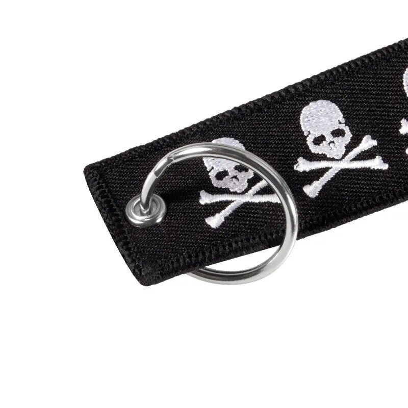 Fashion travel accessories luggage tag Embroidery Dangerous Skull Black tag With Keyring Keychain for Aviation Gifts 3PCS