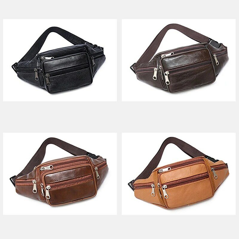 Men's Waist Pack Leather Bag Waist Belt Bag Male Leather Fanny Pack Fashion Luxury Small Shoulder Bags For Men 2023 New