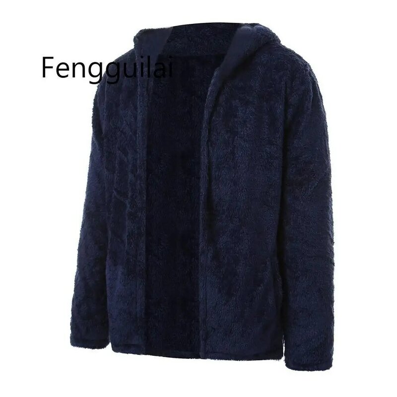 Fengtigラie-メンズ秋冬コート,両面カジュアルフーディ,ぬいぐるみフリースジャケット,フード付きコート