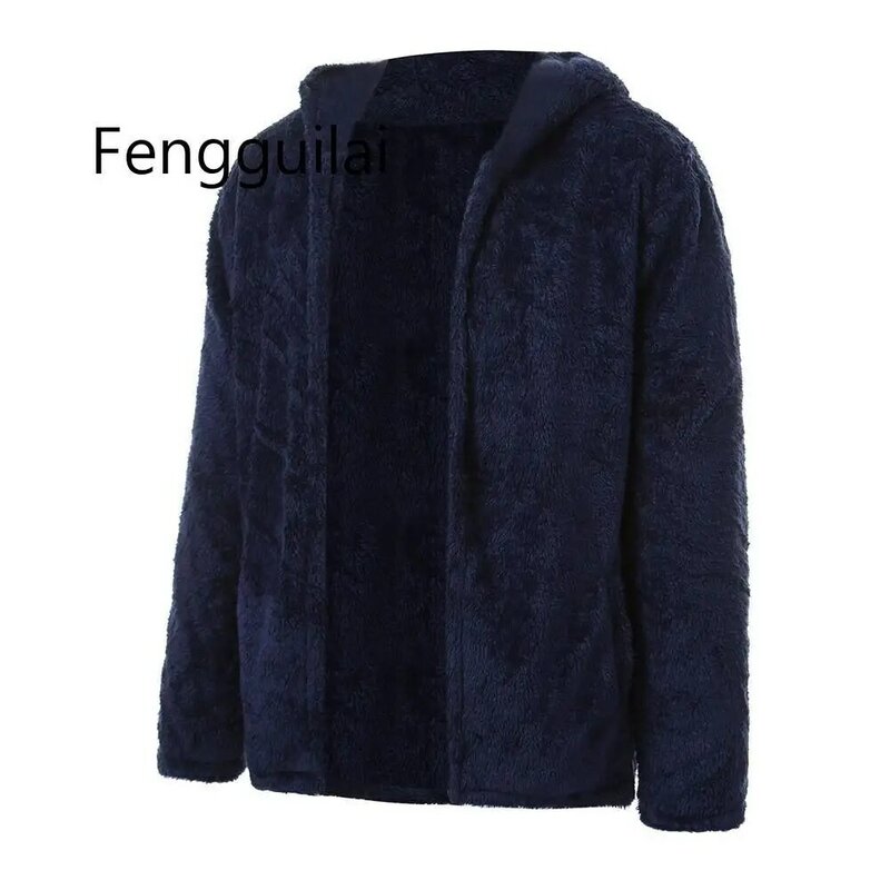 FENGGUILAI Mens Coat Autumn Winter Casual Loose Double-Sided Plush Hoodie Fluffy Fleece Fur Jacket Hoodies Coat Outerwear