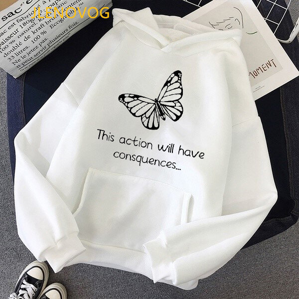 Fashion New Winter Sweatshirt Woman Kawaii  Hoodies Butterfly Animal Print Ladies Cute Graphic Hoody Streetwear