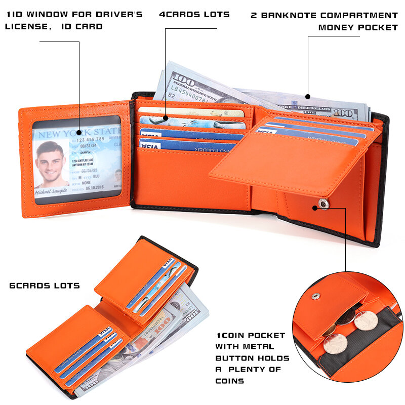 Portfel męski wysokiej jakości włókna węglowego prawdziwej skóry portfele RFID etui na karty kredytowe etui na identyfikator męska portmonetka kieszenie