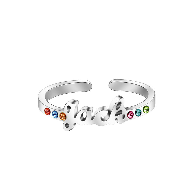Custom Name Ring with birthstones Personalized ring Jewellry gift Stainless steel Ring bithstone Ring Adjustable cuff  Ring