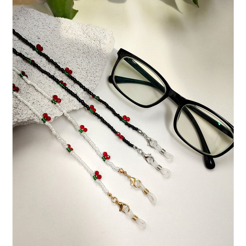 Flatfoosie-Cuentas de cereza roja para gafas, cadena de cuentas Retro Para gafas de lectura, cordón para gafas de sol, correa para el cuello, joyería colgante