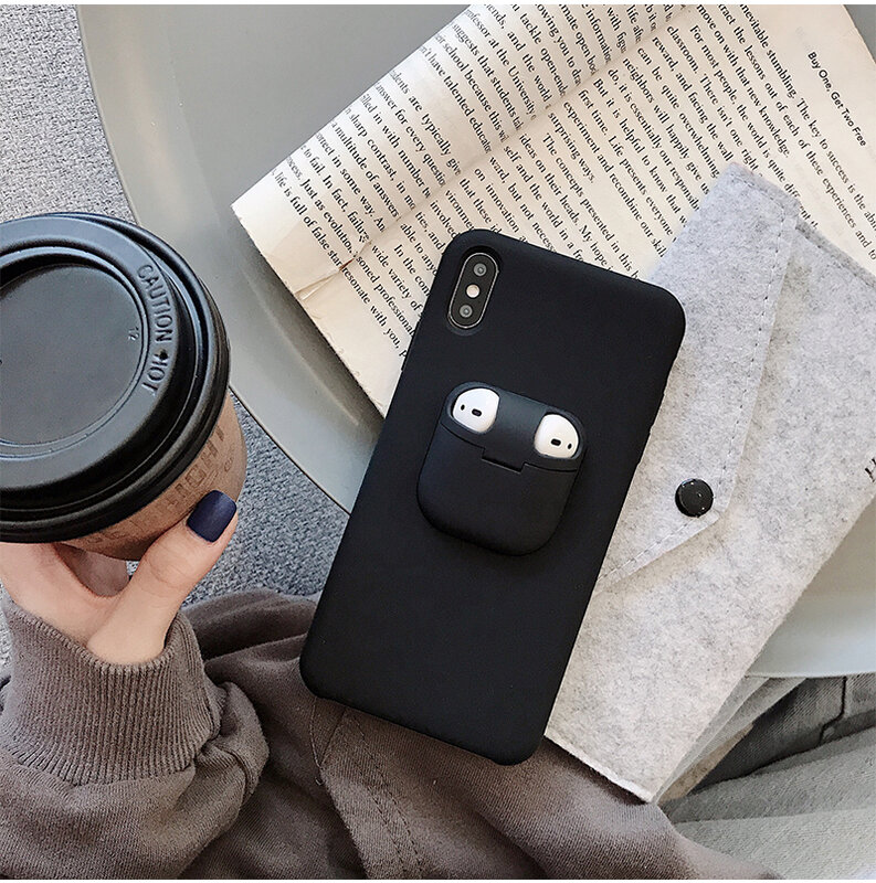 2 in 1 stylish silicone Portable Airpods Phone Case For iPhone 11 Pro Max XS XR X Anti fall cases For iphone 8 7 Plus 6s cover