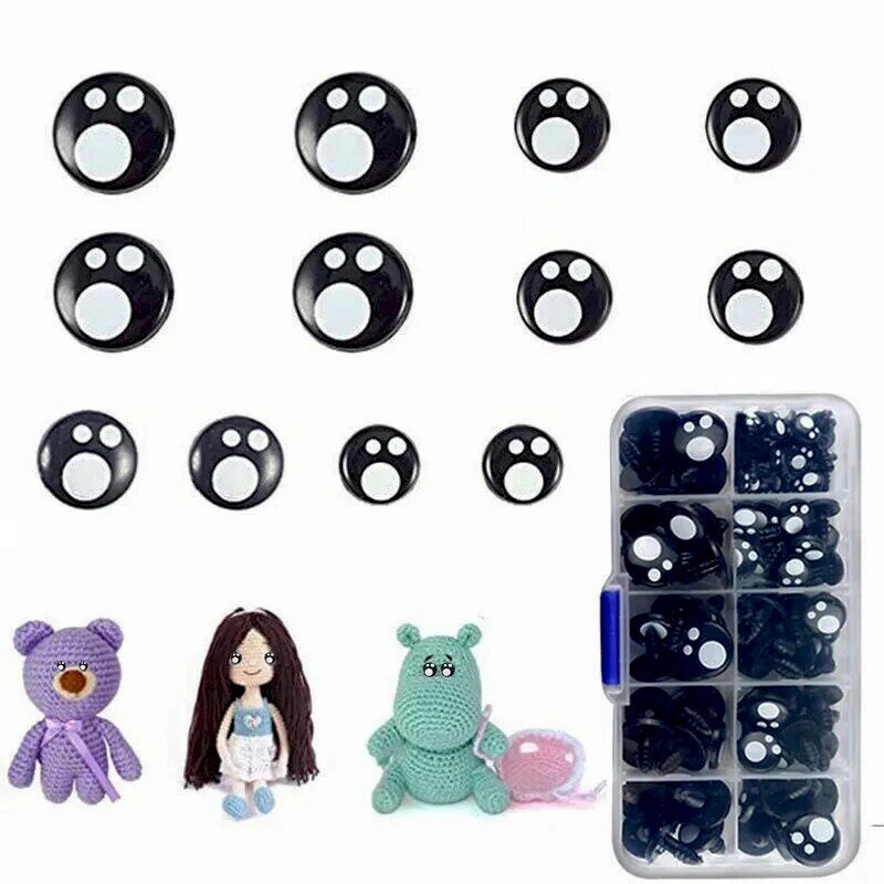 Olhos pretos dos desenhos animados para brinquedos, bonecas, Amigurumi animal, artesanato do urso, acessórios de brinquedos de pelúcia, 8mm, 10mm, 12mm, 100pcs