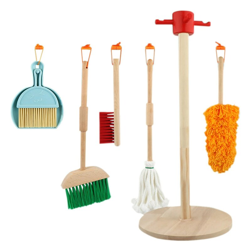 Set mainan pembersih anak, 7 buah/Set, Kit mainan pembersih rumah tangga, termasuk pel sapu dan lainnya untuk balita # WO