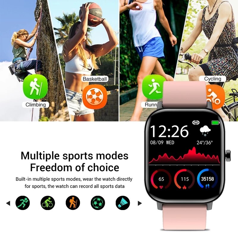 LIGE – montre connectée pour les hommes et les femmes, étanche conforme à la norme IP68, moniteur d'activité physique et de fréquence cardiaque, avec écran entièrement tactile, pour Android et IOS, nouveau