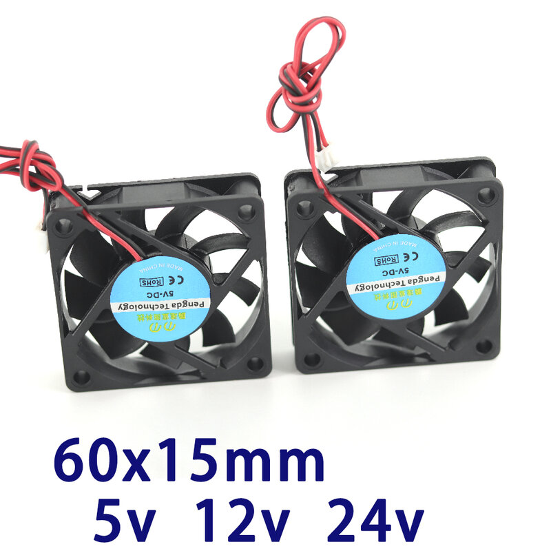 3d ventilador de refrigeração da impressora 6015, 2 pinos 60mm, 60x60x15mm, 6cm, placa gráfica, dc 5v/12v/24v, 6015 2p, 1pcs