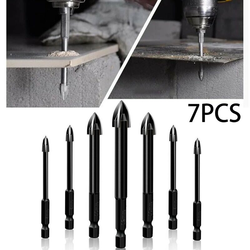 7pcs Efficient Universal Drilling Tool Multifunctional Cross Alloy Drill Bits 3mm/4mm/5mm/6mm/8mm/10mm/12mm Power Tools