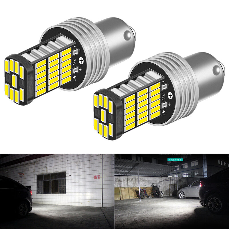 Bombillas LED P21W 1156 BA15S para coche, luces de señal de giro, luz de freno inversa R5W 4014 LED 12V CC, lámpara DRL para automóvil para Skoda, 2 uds.