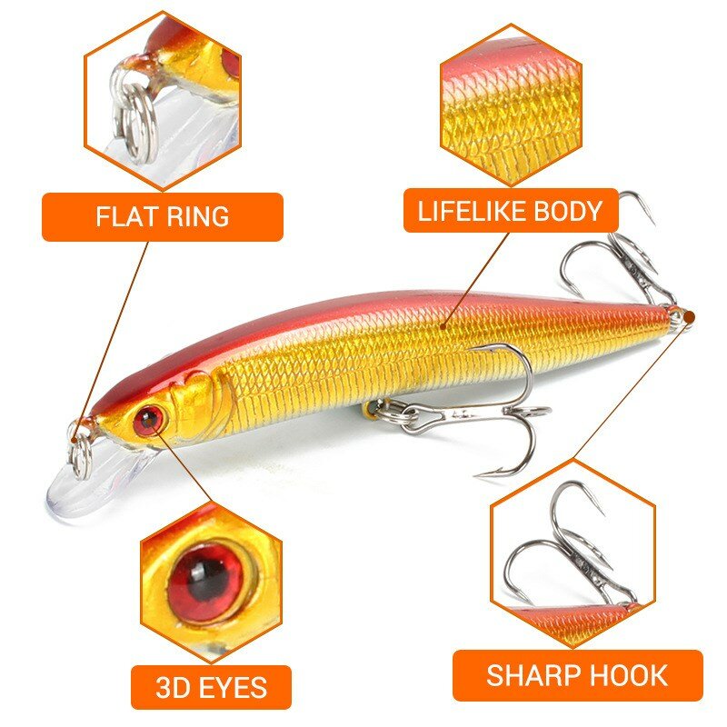 1 pçs/lote Isca De Pesca 3D Olhos 10cm 8.3g Crankbait Floating Minnow Wobblers Aritificial Laser Plástico Rígido iscas de Pesca combater Pesca