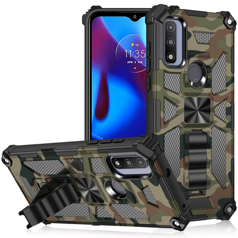 Hybrid Hard Armor Camouflage Case For Motorrow Moto G Pure Edge 2021 G10 G100 One 5G Ace G Power G Play G Stylus Kickstand Case