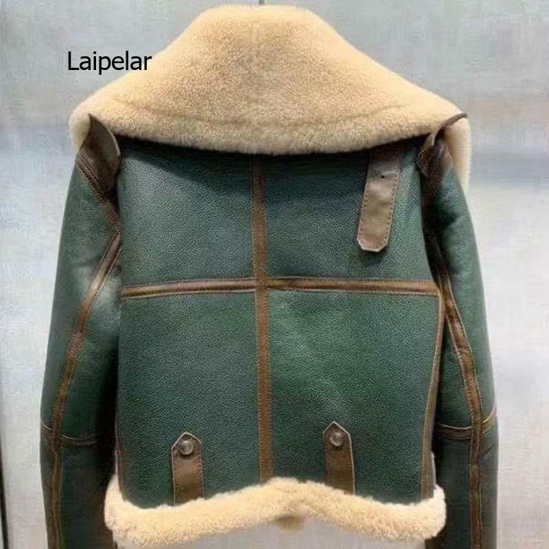 Ropa de invierno para mujer, ropa de locomotora con solapa grande, versión coreana, pelaje corto grueso, esquilado de Cachemira, Verde