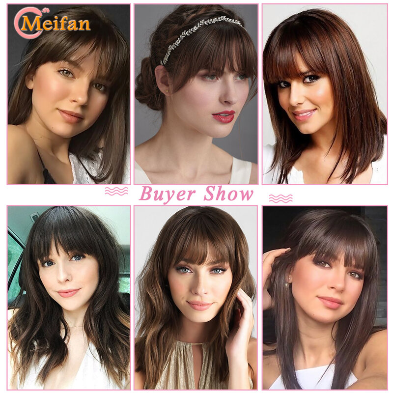 MEIFAN Synthetic Topper Hairpiece False Bang Clip-In Bangs Extension Natural Fake Fringe Invisible Clourse Hairpiece for Women