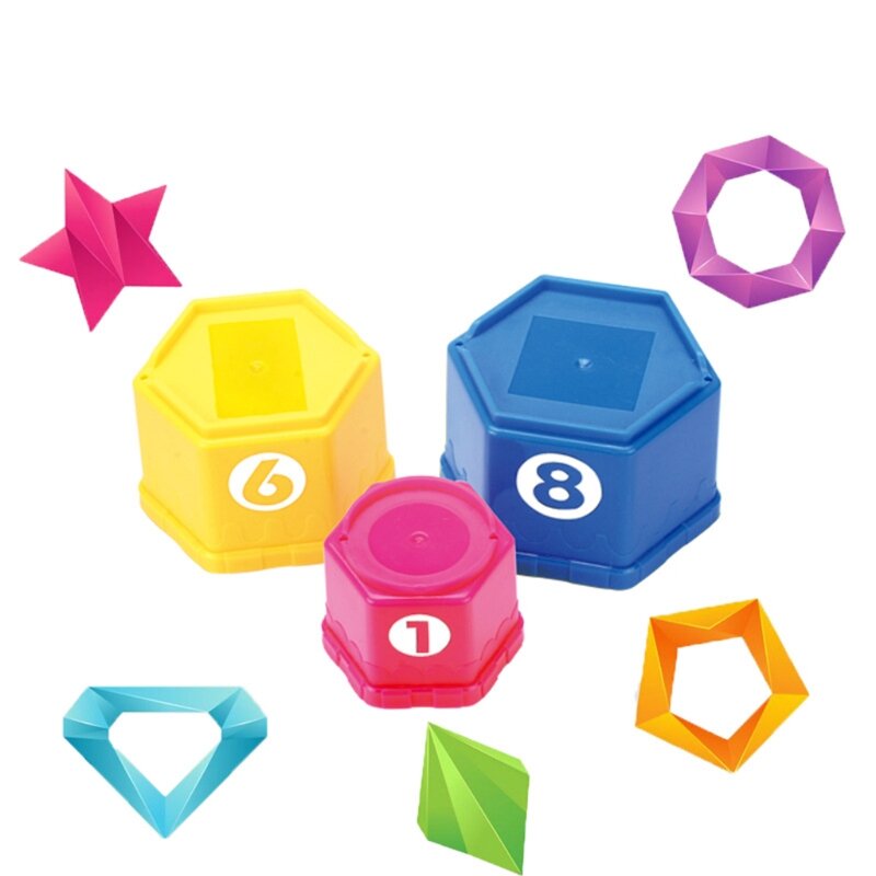 XXFE Mainan Kombinasi Mandi untuk Anak-anak 0-6 Meja Interaktif Cangkir Bertumpuk Pelangi Hadiah Mainan Menyenangkan untuk Bayi Perlengkapan Bayi