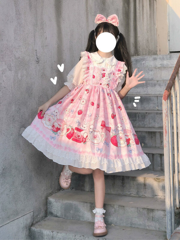 2021 New Summer Lolita Kawaii Women's Japanese Berry Tea Party JSK Dress Lolita Suspender Dress