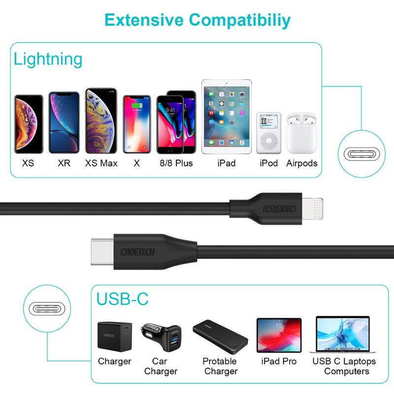 CHOETECH MFi USB C к Lightning Кабель для iPhone 12 XR XS Max X Type-C 2 м кабель для быстрой зарядки данных для iPad Macbook USB-C кабели