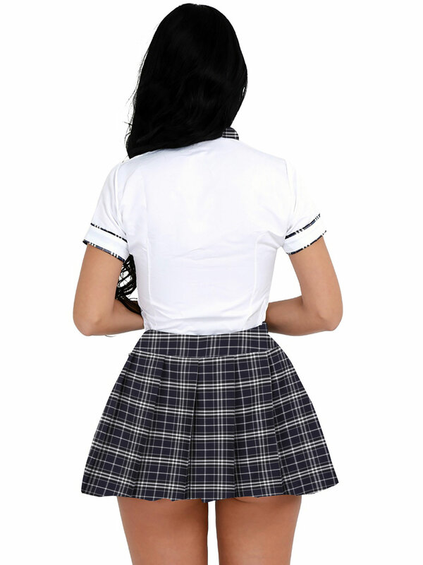 여성 성인 할로윈 의상 학교 소녀 역할 놀이 유니폼 섹시한 코스프레 파티 셔츠 격자 무늬 미니 스커트 넥타이 클럽웨어