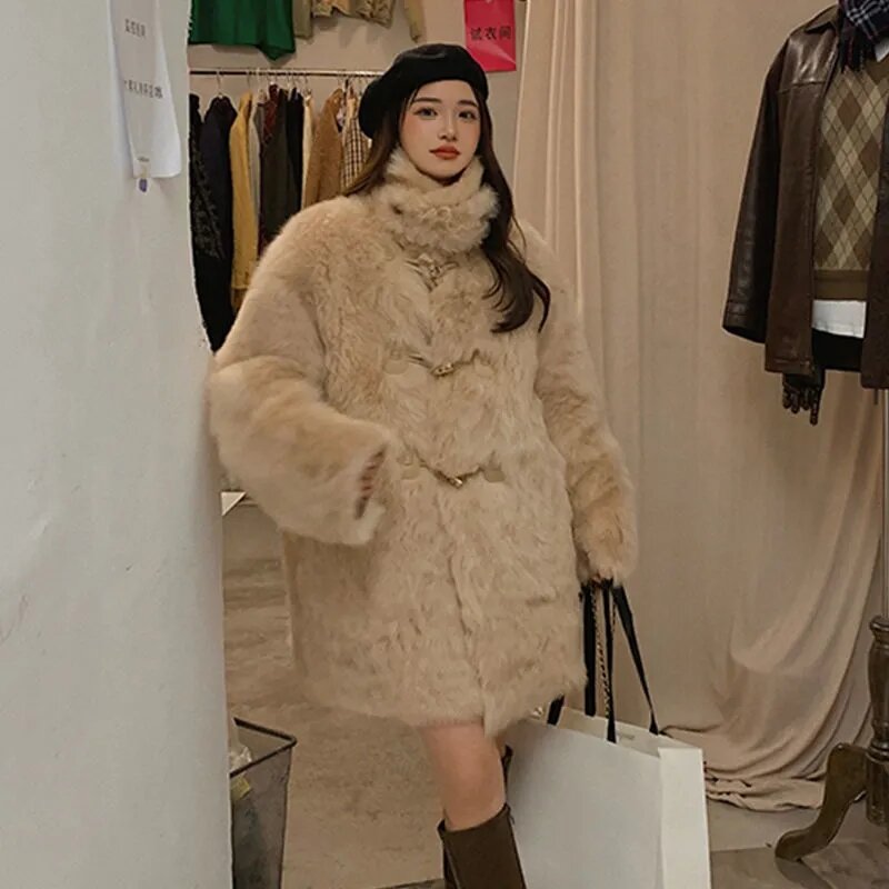 Manteau à capuche Anti-saison en fausse fourrure pour femme, mi-long, ample, imitation fourrure d'agneau, tendance 2022, M153