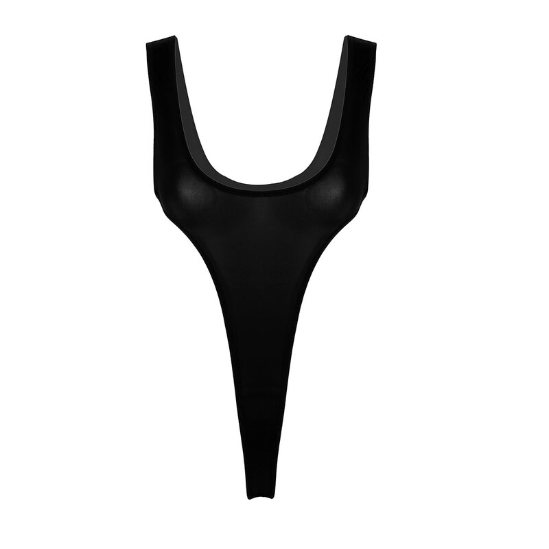 Bodysuit de peça única feminino, ver através da lingerie, decote em V profundo, sem mangas, tangas de corte alto, macacão leotard, moda sexy, 2023