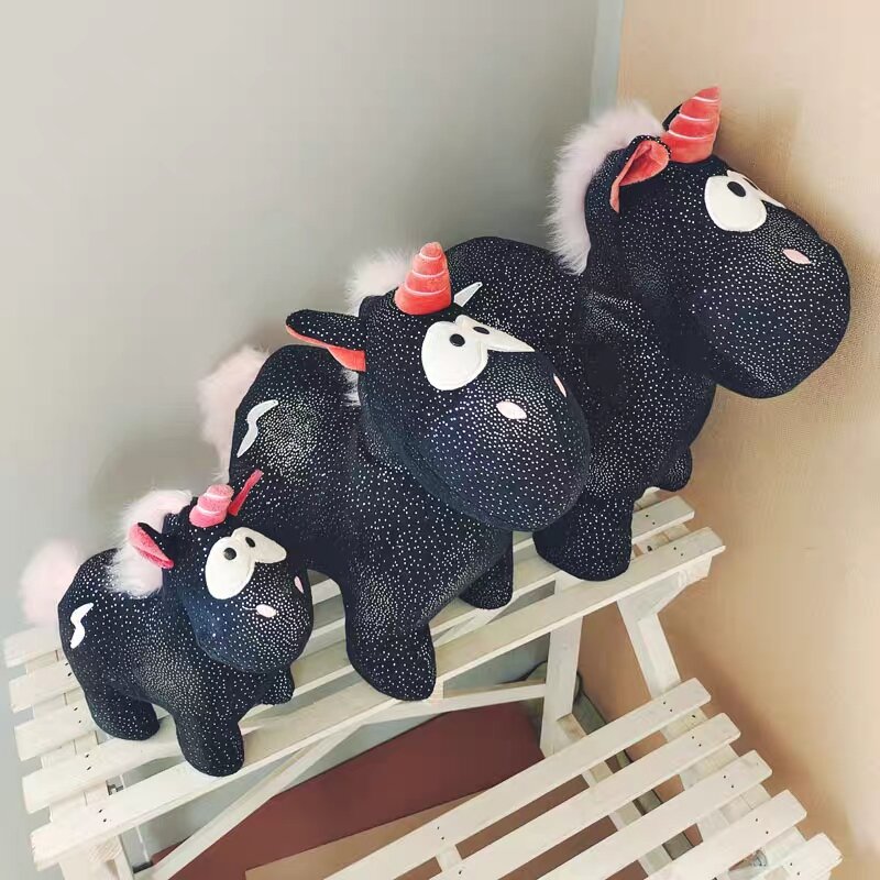 Cute Black Angel Unicorn Plush Doll Kawaii Stuffed Giant Animals Peluche Home Decor Toys Birthday Christmas Gifts To Girlfriend