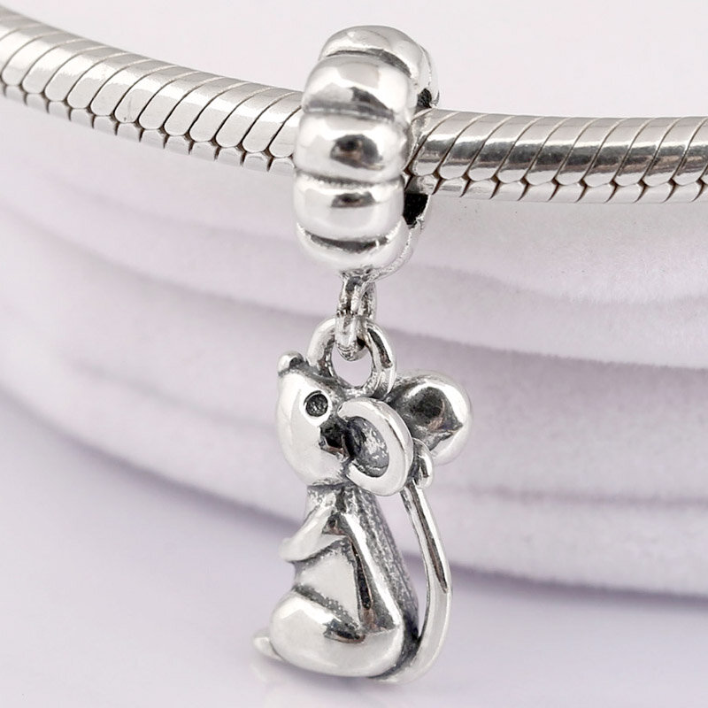 New 925 Sterling Silver Charm Vintage Cute Chinese Zodiac Rat Mouse Pendant Bead Fit Original Bracelet Necklace DIY Jewelry
