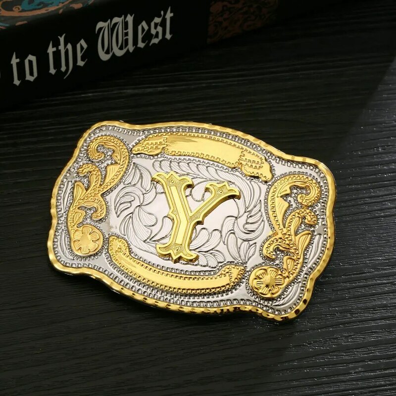 Western cowboy belt buckle Silver and gold two-color electroplating process Initials individual men and women belt buckle ABCDEF